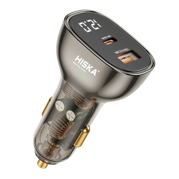 شارژر فندکی فست 95 وات هیسکا مدل HCC-326، دارای خروجی USB Type-C، امکان شارژ کردن سریع‌تر موبایل و تبلت با شدت‌ جریان 2.0 آمپر و بالاتر، دارای فناوری Quick Charge 3.0