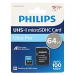 کارت حافظه MicroSDHC فیلیپس مدل Ultra pro کلاس 10 استاندارد UHS-I U3 سرعت 100MBps ظرفیت 64 گیگابایت به همراه آداپتور